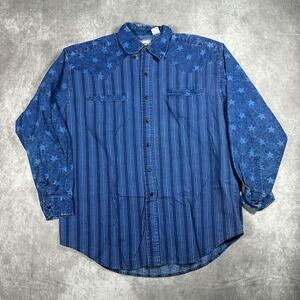 Western Plains Trading Co Mens Blue Stars Stripes Western Button Down Shirt L